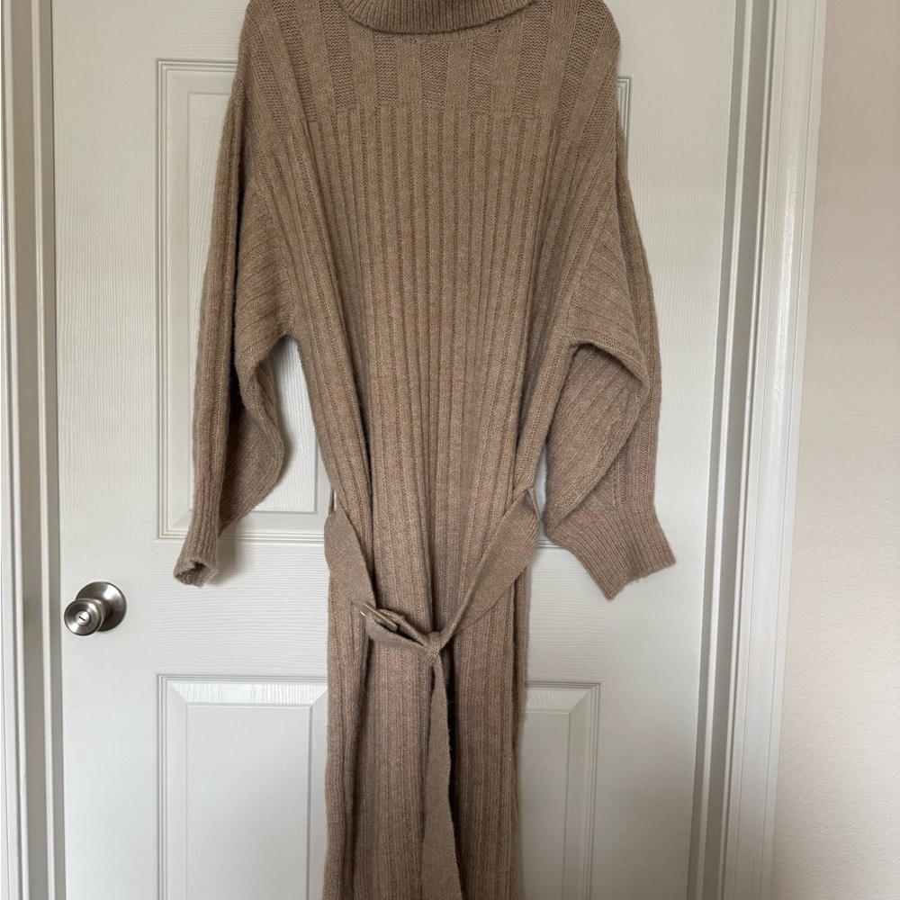Anthropologie Taupe Cowl Neck Sweater Dress